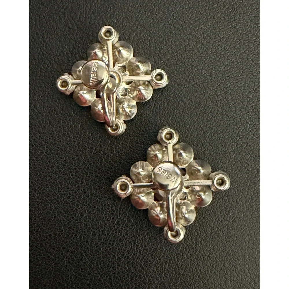 Vintage Weiss Rhinestone Earrings Screw Back Silver Tone Signed